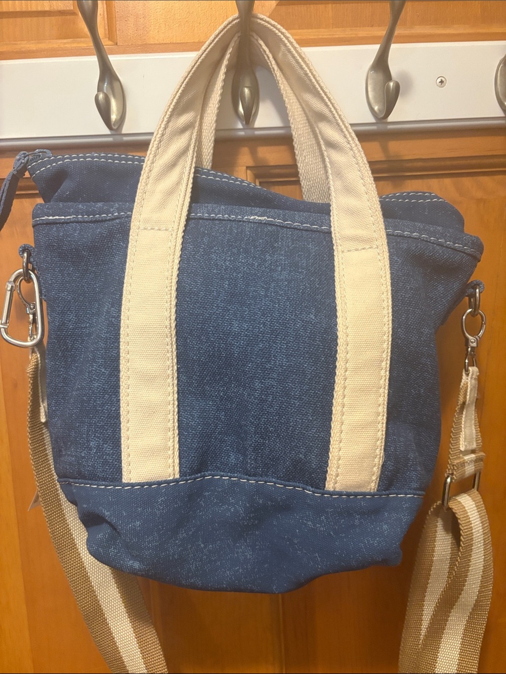 Canvas Tote Crossbody Bag - Denim Blue with Cream Straps - Picture 5 of 8